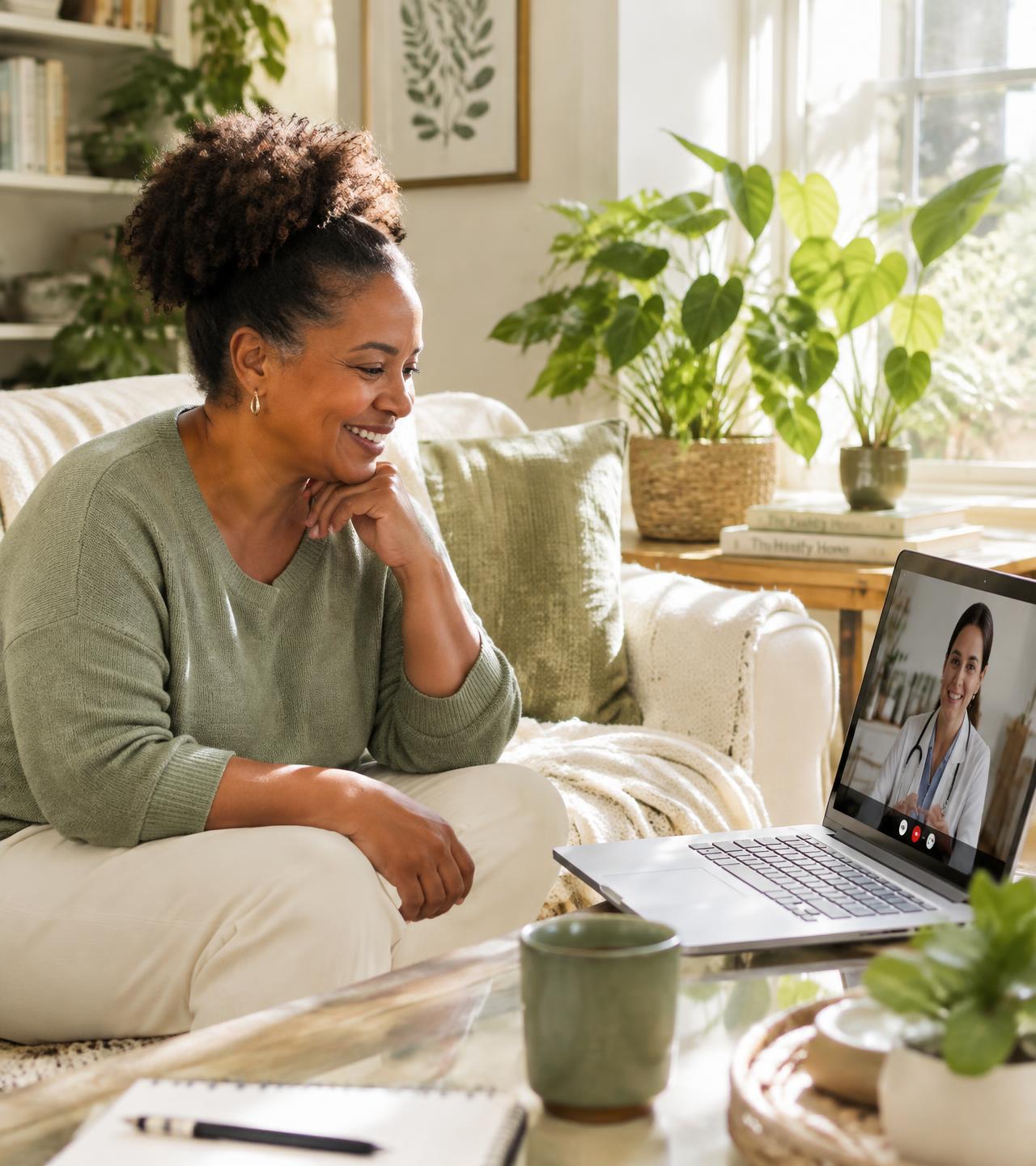 Illustrative video call; not an Alamo Slim Clinic patient